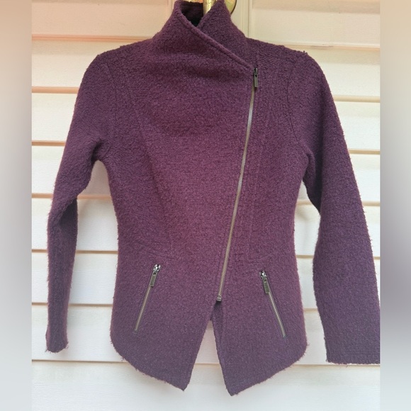 Nordstrom Halogen Wool Blend Dark Maroon Moto Jacket, Size XS (fits Small also) - Picture 1 of 9